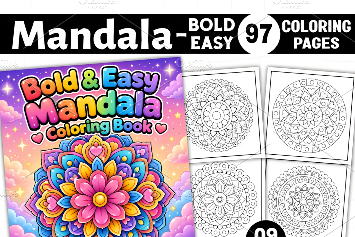 Bold and Easy Mandala Coloring Pages, a Decorative Illustration by Coco Bloom (Photo 1 of 9)