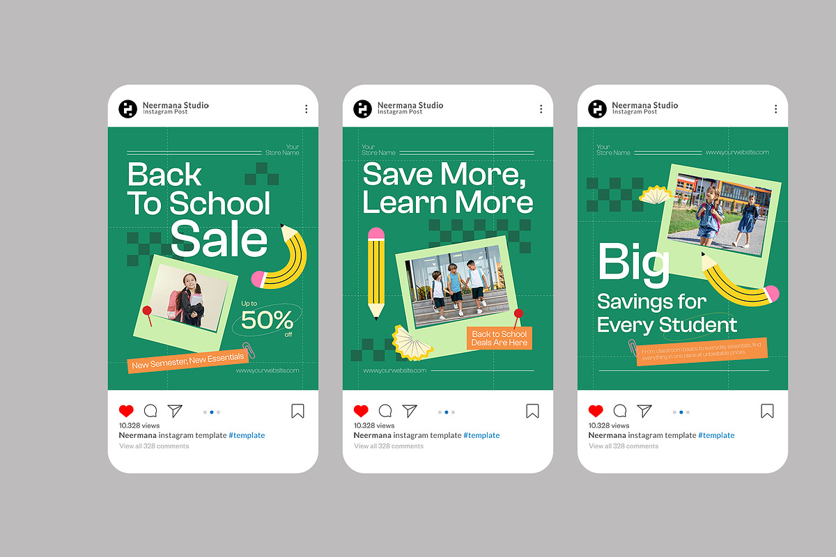 Green Back to School Instagram Post, a Social Media Template by Neermana (Photo 4 of 4)