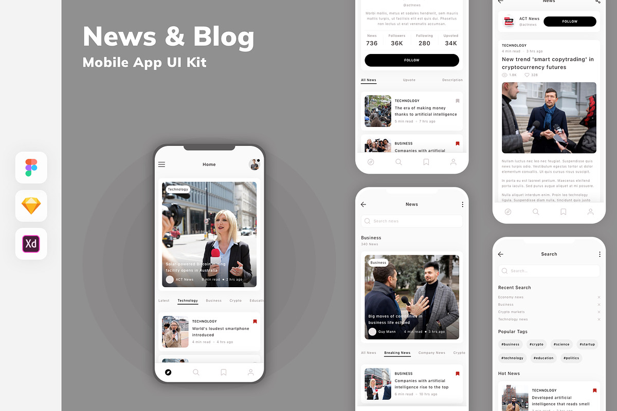 News & Blog Mobile App UI Kit, an UI Kit Template by uicube