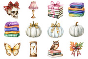 Watercolor Autumn Academia Clipart, a Seasonal Illustration by CitraGraphics (Thumbnail 3 of 6)