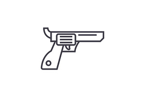 Revolver,gun,cowboy Vector Line Icon, Sign, Illustration On Background, Editable Strokes