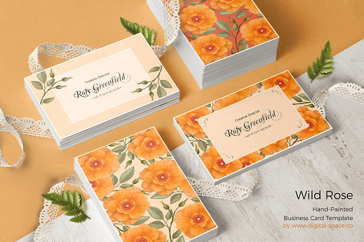 Peach Wild Rose PSD Business Card, a Business Card Template by Digital Space (Photo 1 of 5)
