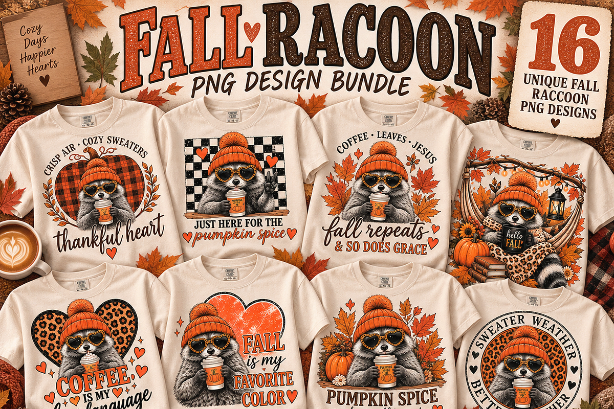 Fall Raccoon 16 PNG Cute Designs, an Animal Illustration by ElDesignState (Photo 1 of 21)