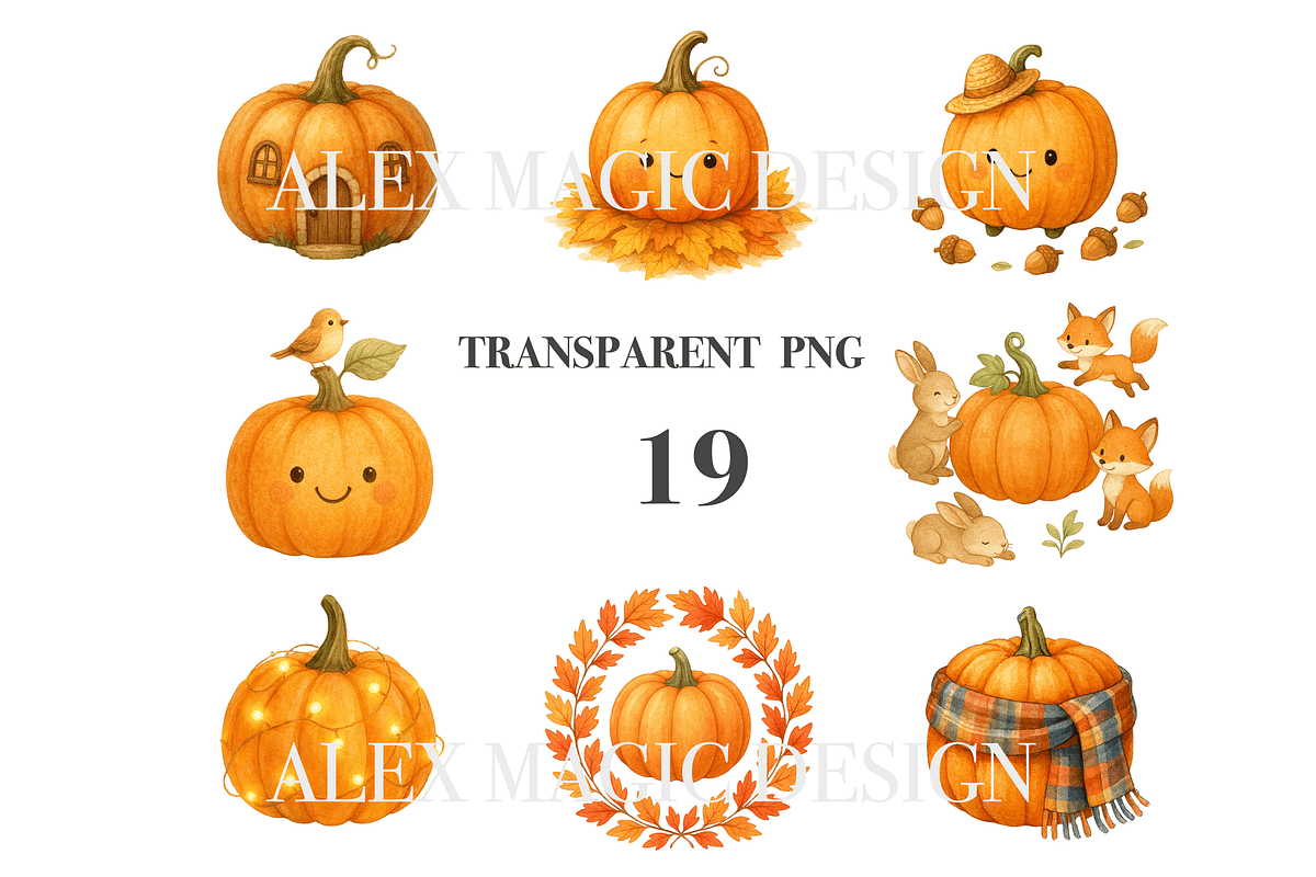 Autumn Pumpkin Clipart Set, a Decorative Illustration by Pati Charm Studio (Photo 3 of 8)