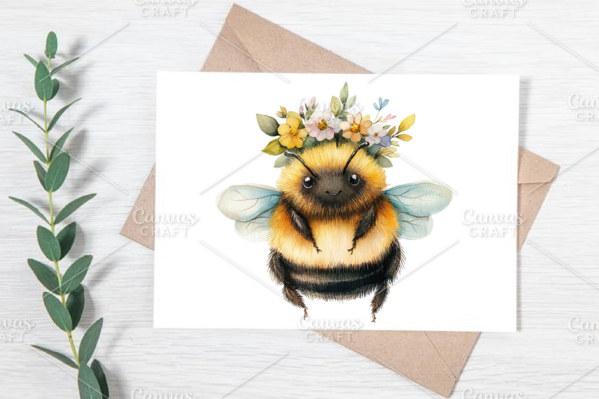 Watercolor Spring Bee Clipart Bundle, an Illustration by Canvas Craft (Photo 6 of 7)