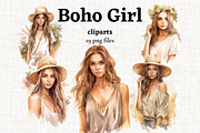 Watercolor Boho Girl Clipart, a Person Illustration by Mash Mash Stickers (Thumbnail 1 of 9)