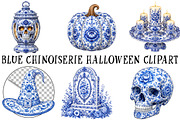 Blue Chinoiseries Halloween Clipart, a Seasonal Illustration by OK Design (Thumbnail 2 of 6)