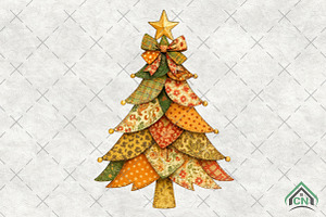 Patchwork Christmas Tree Png, an Illustration by Craft Nest