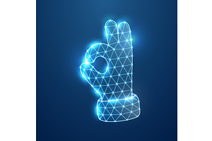 OK hand gesture in digital glowing, a Technology Illustration by GraphiShop
