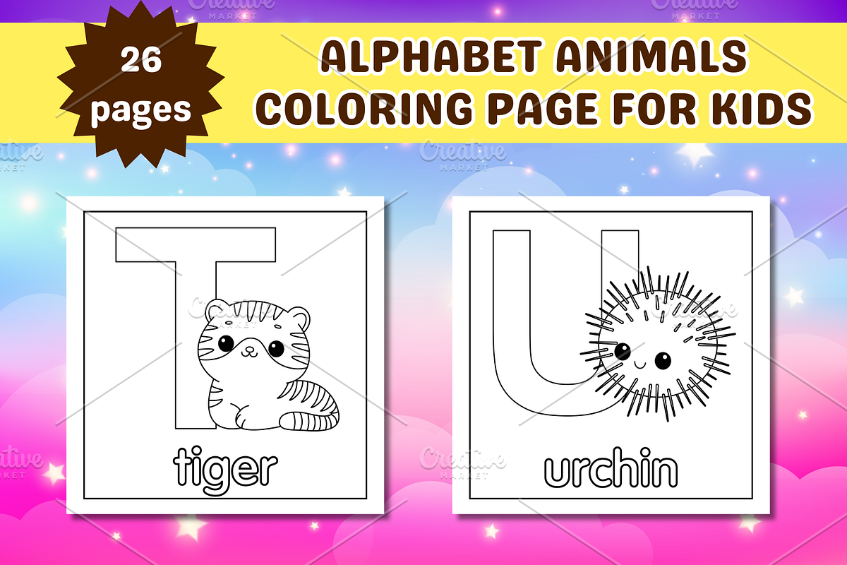 Cute Alphabet Animals Coloring Page, an Education Illustration by Salaly (Photo 9 of 12)