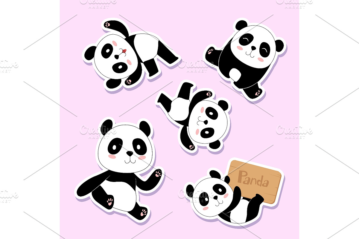Cute cartoon pandas sticker style, an Animal Illustration by Onyx (Photo 1 of 3)