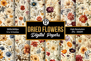 Dry Vintage Flowers Digital Papers