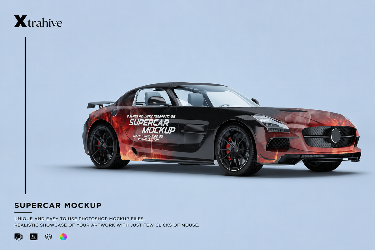 Supercar Mercedes SLS AMG Mockup, an Advertising Mockup by Xtrahive (Photo 1 of 2)