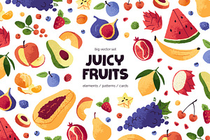 Fruits, berries set, patterns, cards, a Food Illustration by PaperTrident