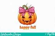 Cute Coquette Pumpkin PNG, an Illustration by Watercolor design (Thumbnail 1 of 3)