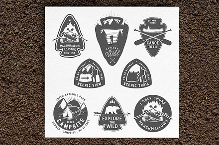 Vintage camping and hiking badges