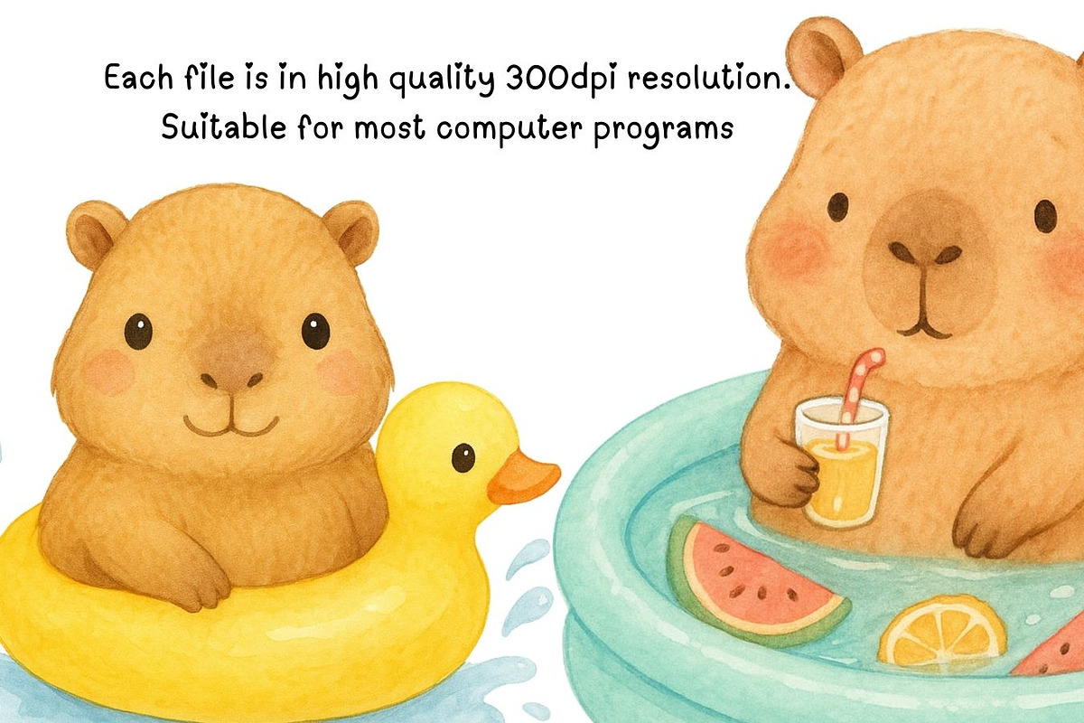Cute Capybara Watercolor Clipart, an Animal Illustration by PassionPNGcreation (Photo 6 of 8)