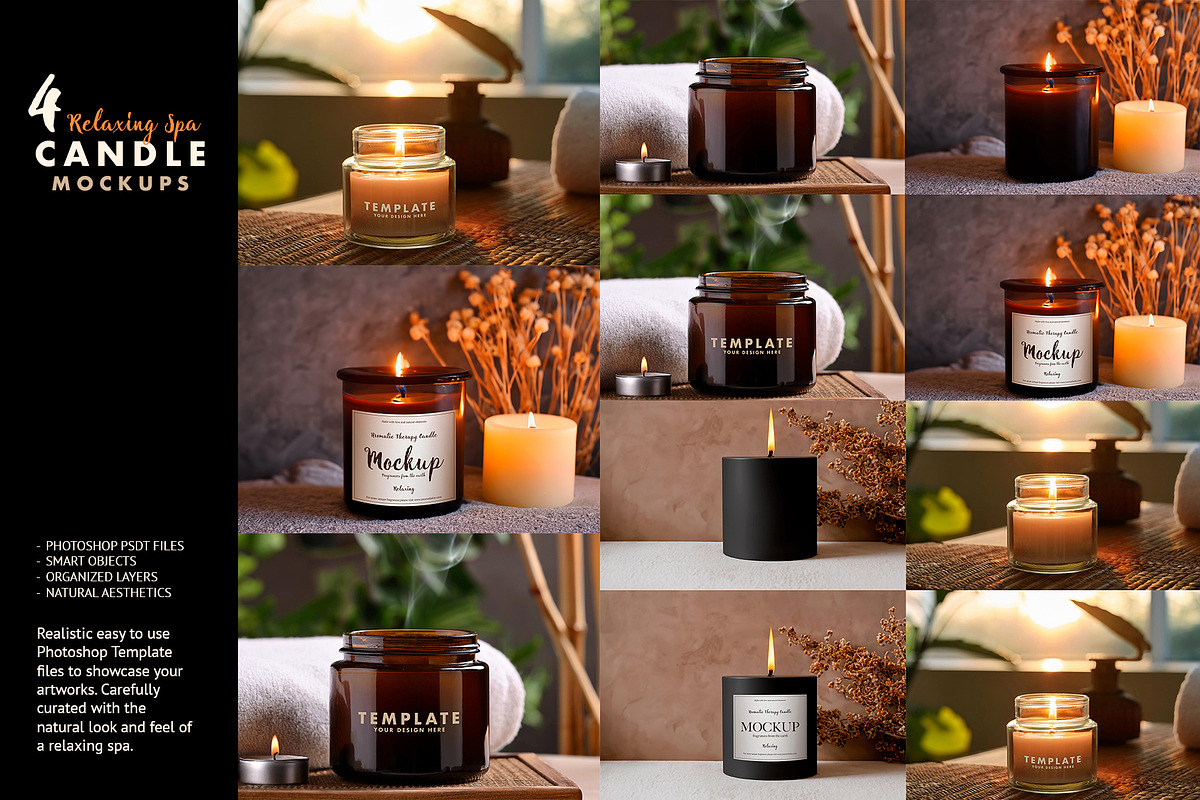 Relaxing Spa Candle Mockups, a Packaging Mockup by BMACHINA Labs. (Photo 4 of 4)