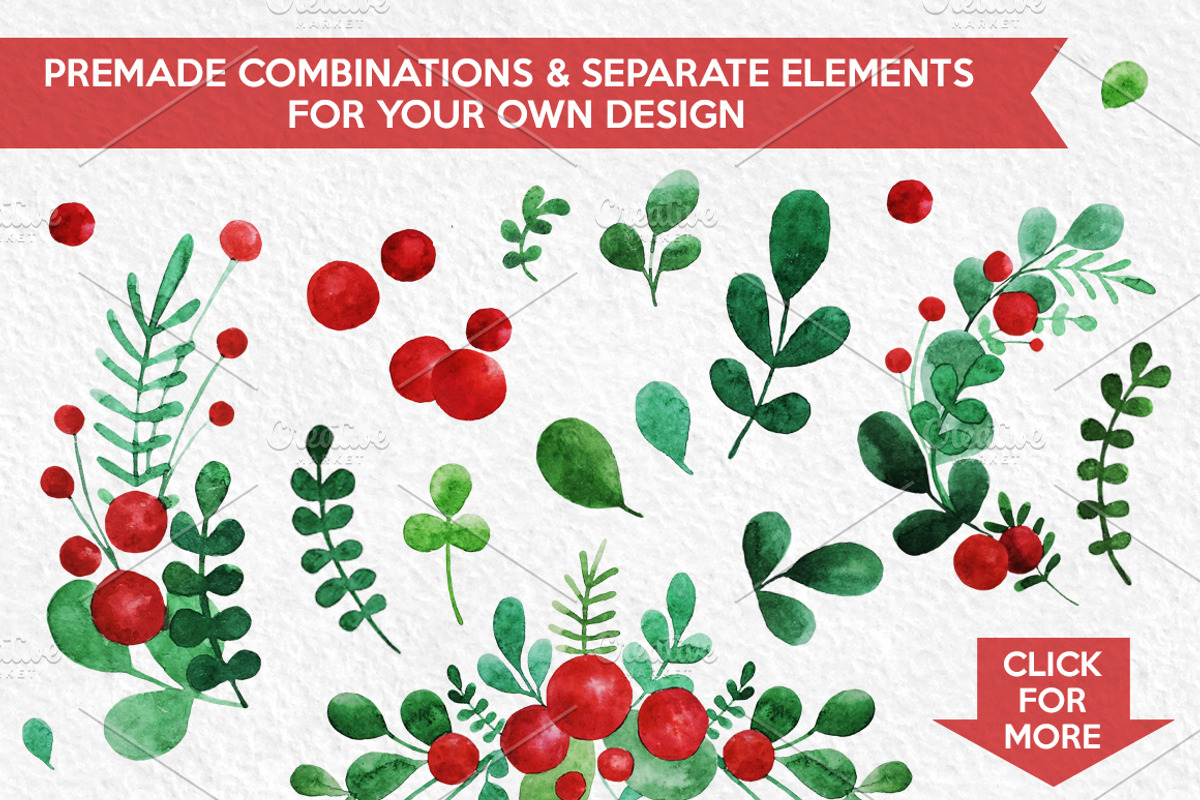 Red Berry Watercolor Clipart Set, a Decorative Illustration by Yashroom (Photo 4 of 4)