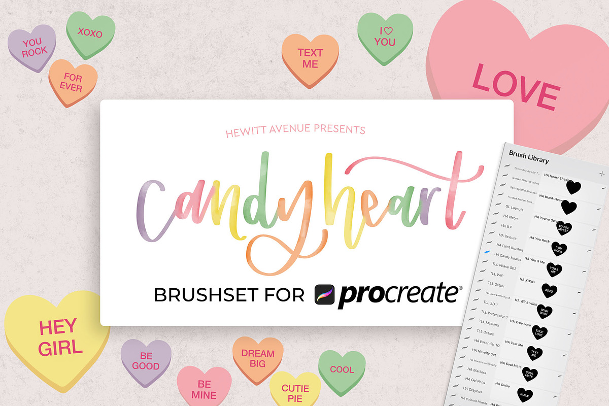 Procreate Candy Hearts, a Brush Add-On by Hewitt Avenue (Photo 1 of 5)
