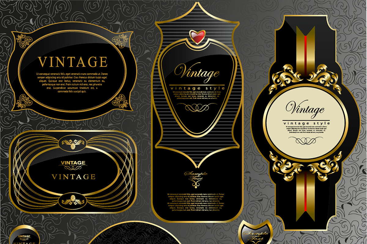 Retro black gold labels set 1, a Decorative Illustration by Merfin (Photo 8 of 10)