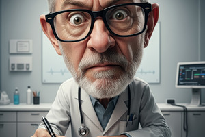 Caricature of an elderly doctor with, a Health & Medical Photo by angellodeco