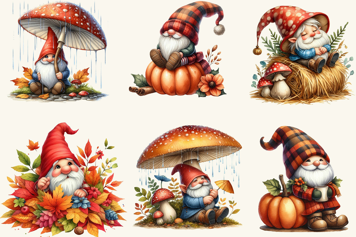 Autumn Gnomes Clipart, a Work Illustration by cherrydesign (Photo 2 of 3)