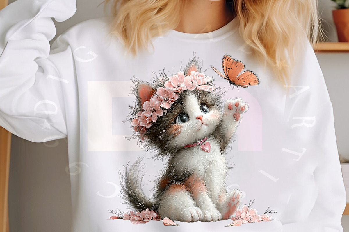 Whimsical Floral Kitten Clipart, a Transportation Illustration by Digital Artistic99 (Photo 7 of 9)