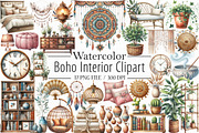 Watercolor Boho Interior Clipart, an Illustration by Libby Wishes (Thumbnail 1 of 7)