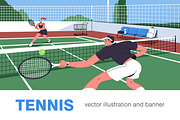 People play tennis on court banner, a Sport Illustration by Good Studio (Thumbnail 1 of 3)