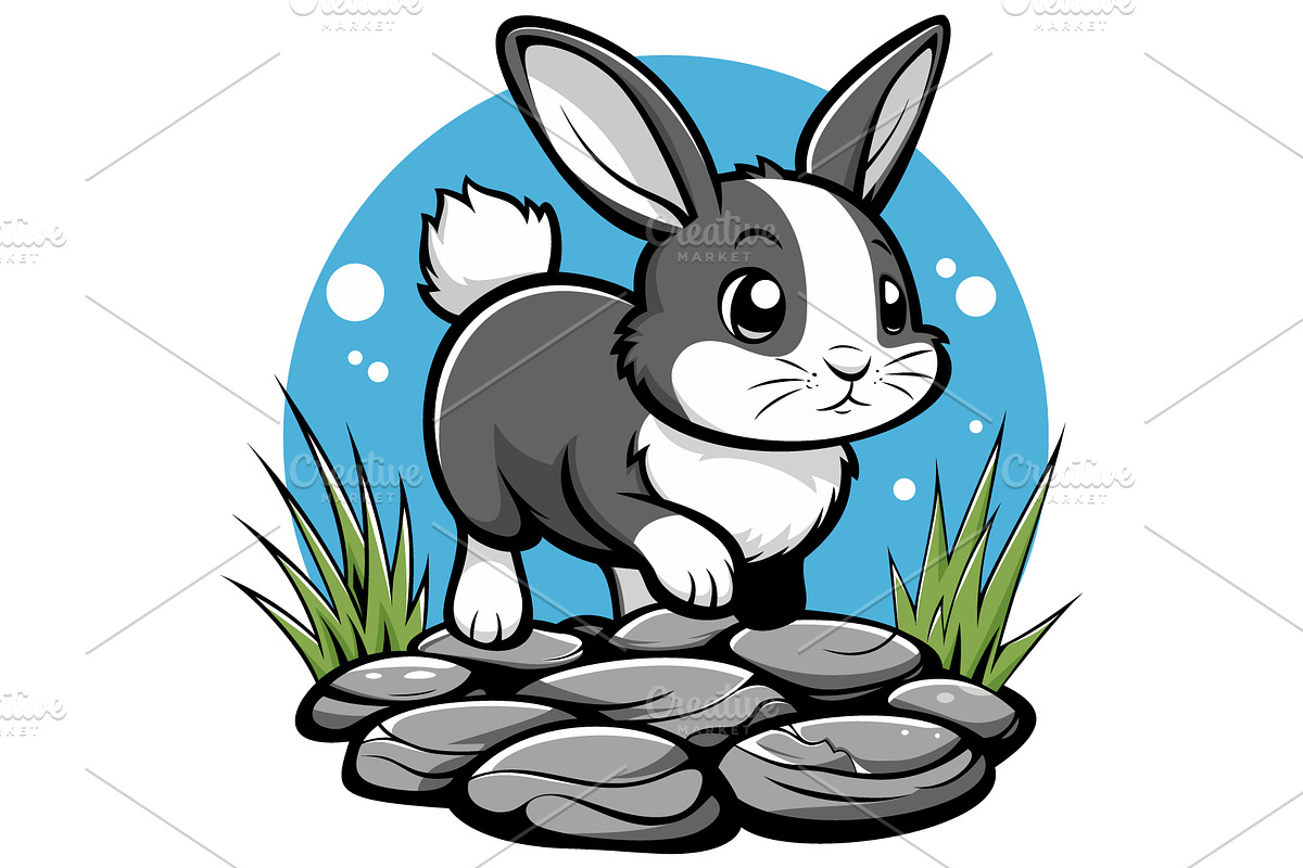 Cute Bunny on Stepping Stones Vector, an Animal Illustration by Ghagra (Photo 2 of 3)