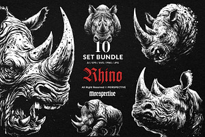 10 Bundle Dark Art Rhino Animal, an Illustration by Morspective
