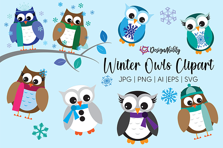 Winter Owls Clipart