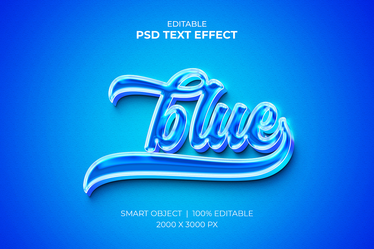Blue editable 3d text effect mockup, a Layer Style Add-On by Mondols Graphic