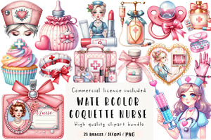 Watercolor Coquette Nurse Clipart, an Illustration by CreationArt