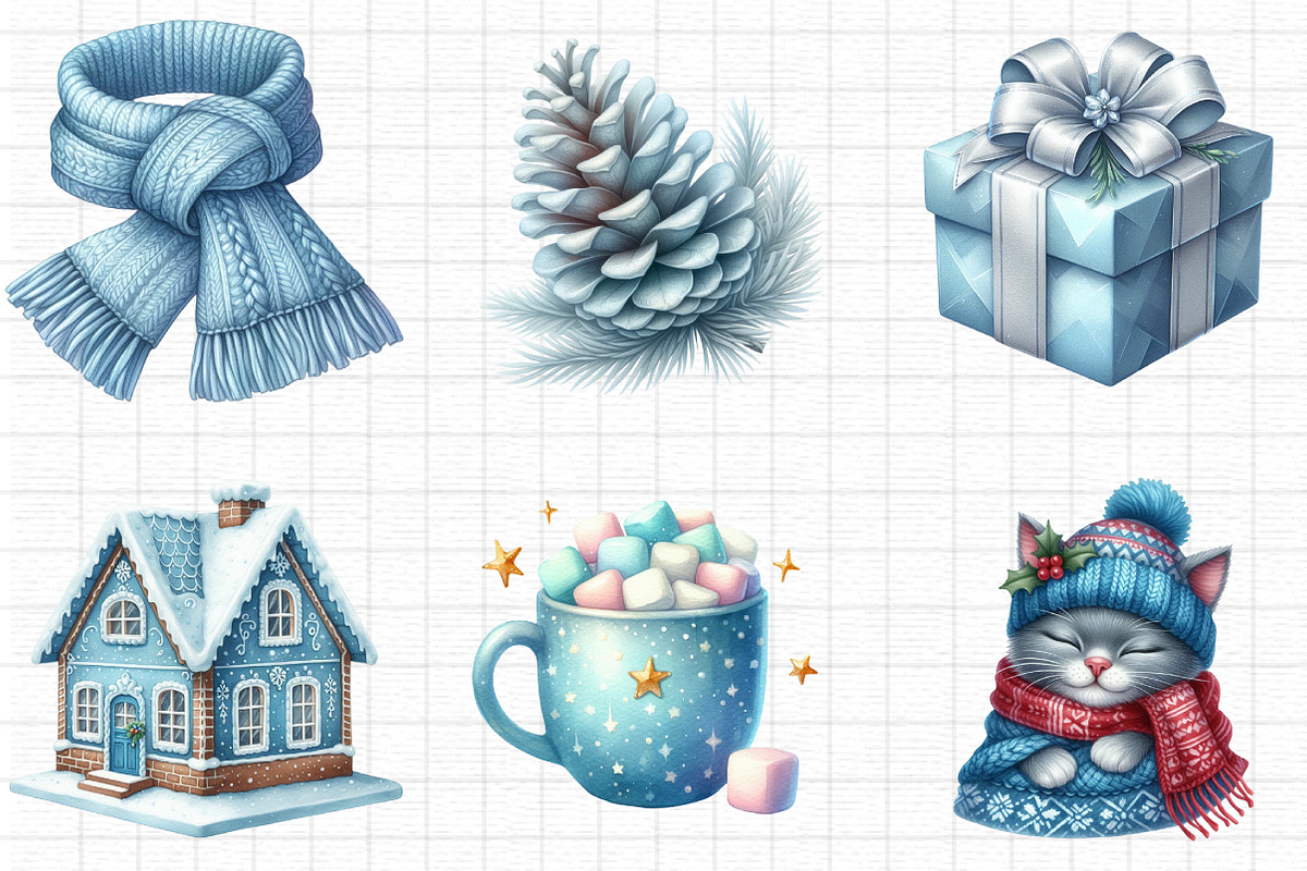 Cozy Christmas Blue Clipart, a Seasonal Illustration by Daily.Designs