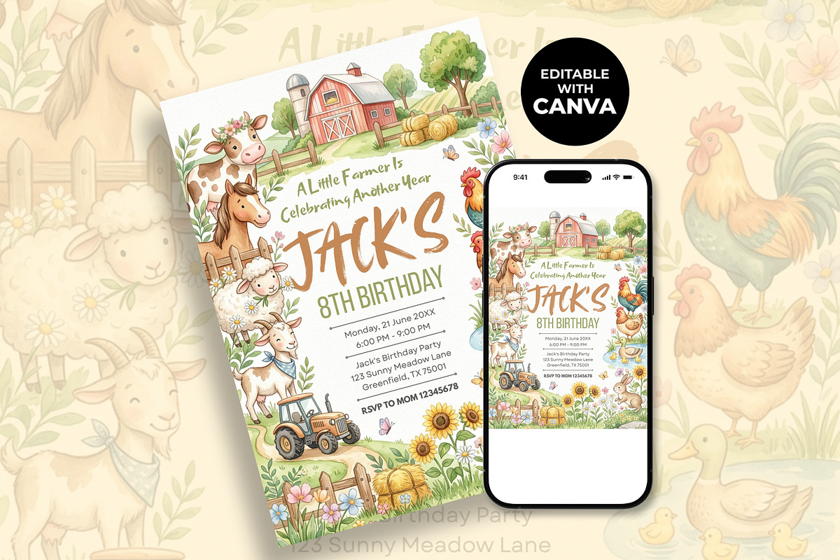 Farm Birthday Invitation, an Invitation Template by M9 Design (Photo 2 of 4)