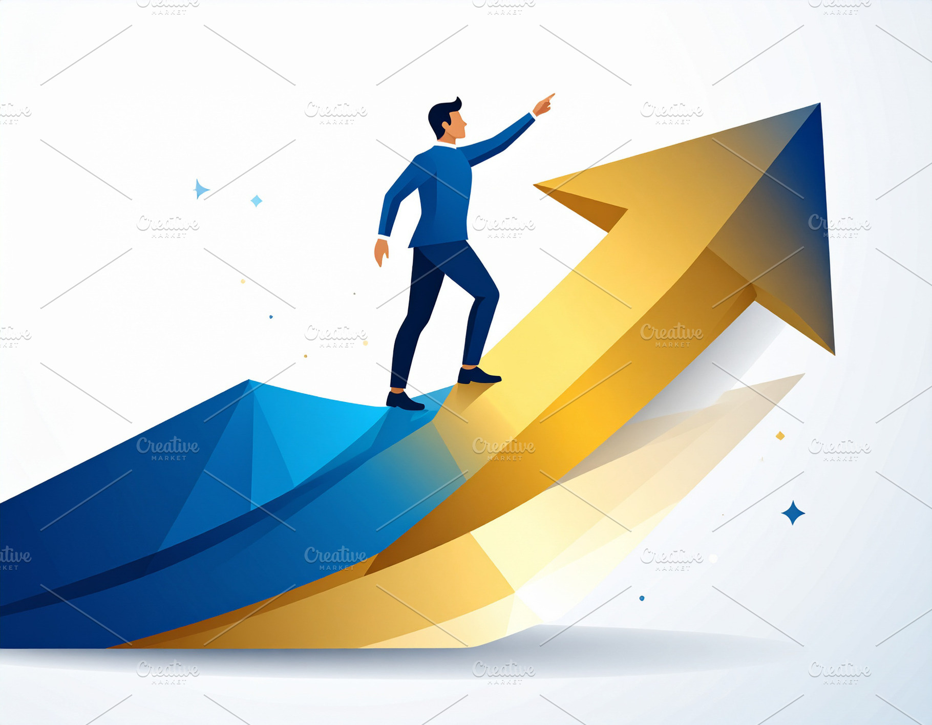 Person standing confidently at top a large upward arrow, a Business Photo by DanFLCreativo