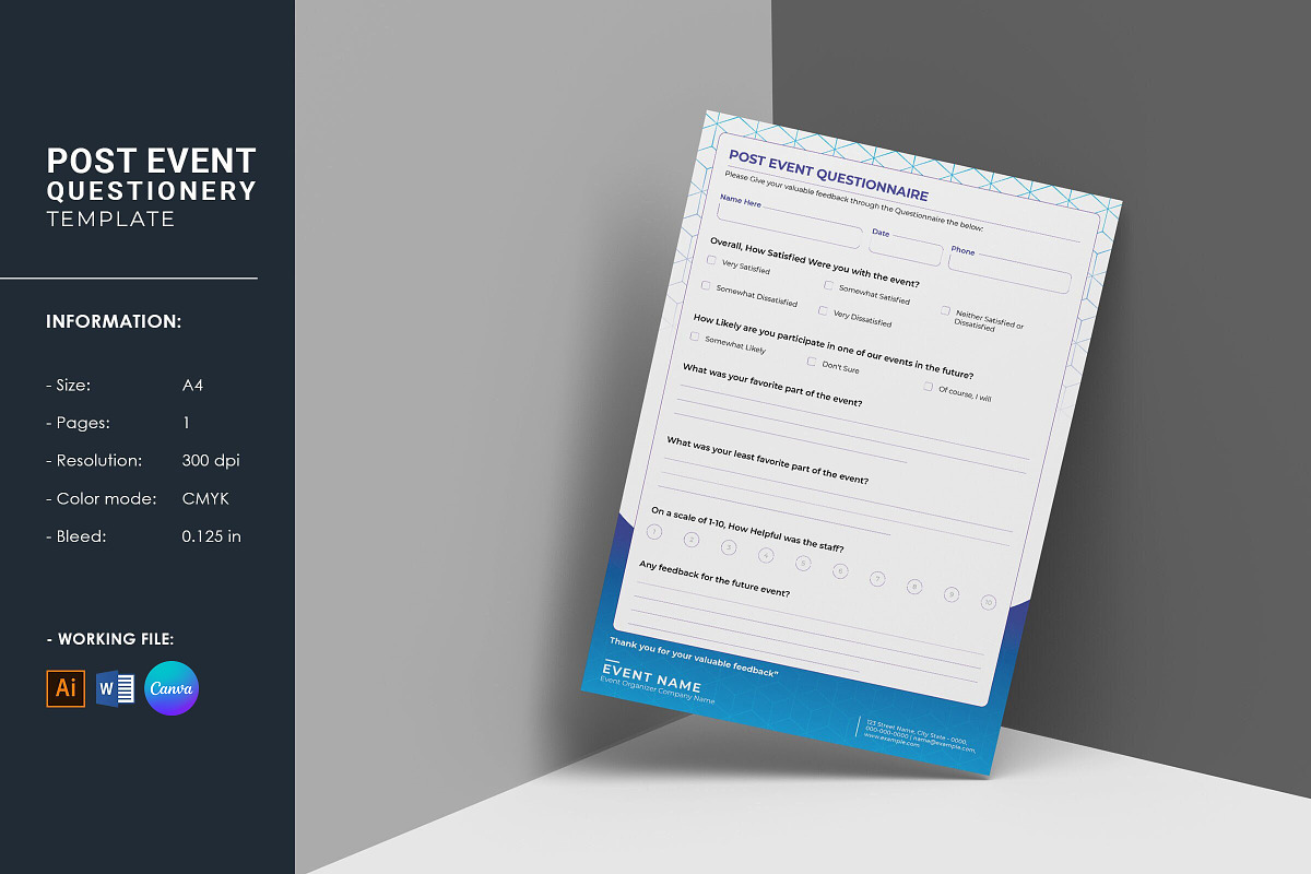 Post Event Questionnaire Template, a Stationery Template by Template Shop