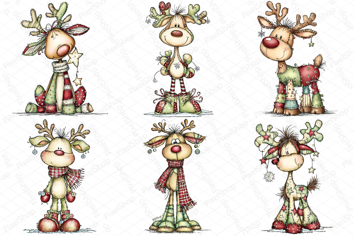 Whimsical Patchwork Reindeer Clipart, an Illustration by DreamPrint404 (Photo 5 of 7)
