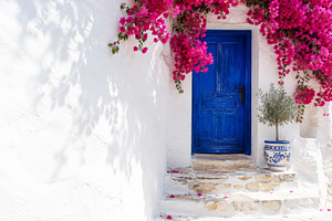 Greek isle aesthetic with vibrant pi, a Photo by Dvoevnore photos