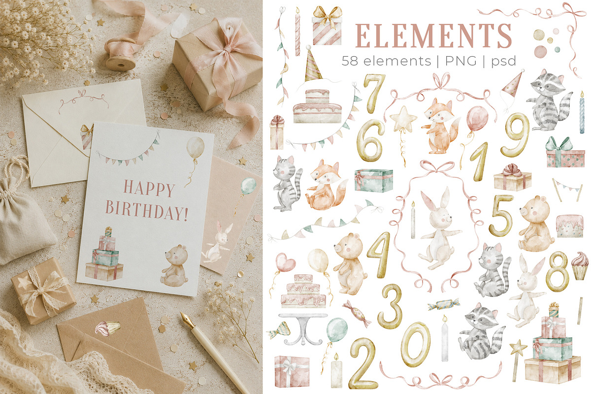 Vintage Birthday Party Clipart, a Seasonal Illustration by Alisles (Photo 2 of 11)