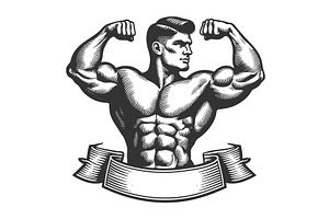 Classic Bodybuilder Flexing Muscles, a Sport Illustration by AlexArt