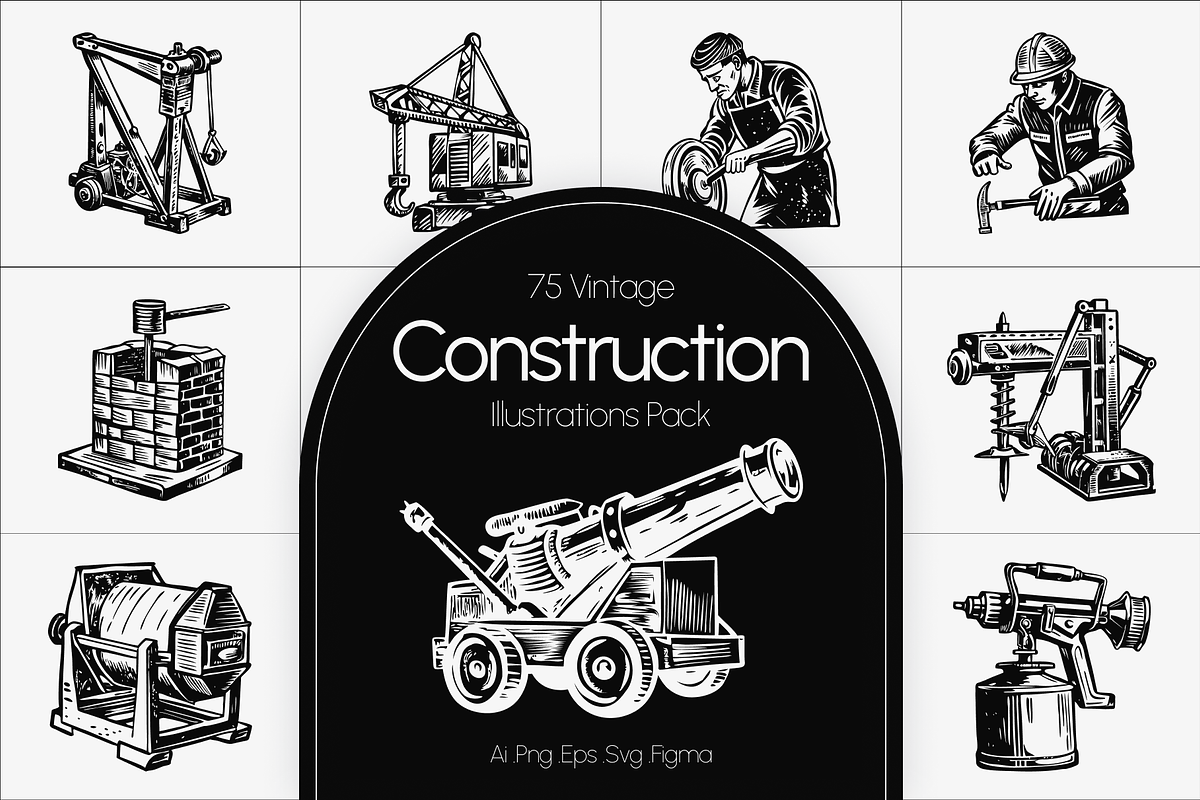 Vintage Construction Art Set, an Object Illustration by Prosymbols (Photo 1 of 8)