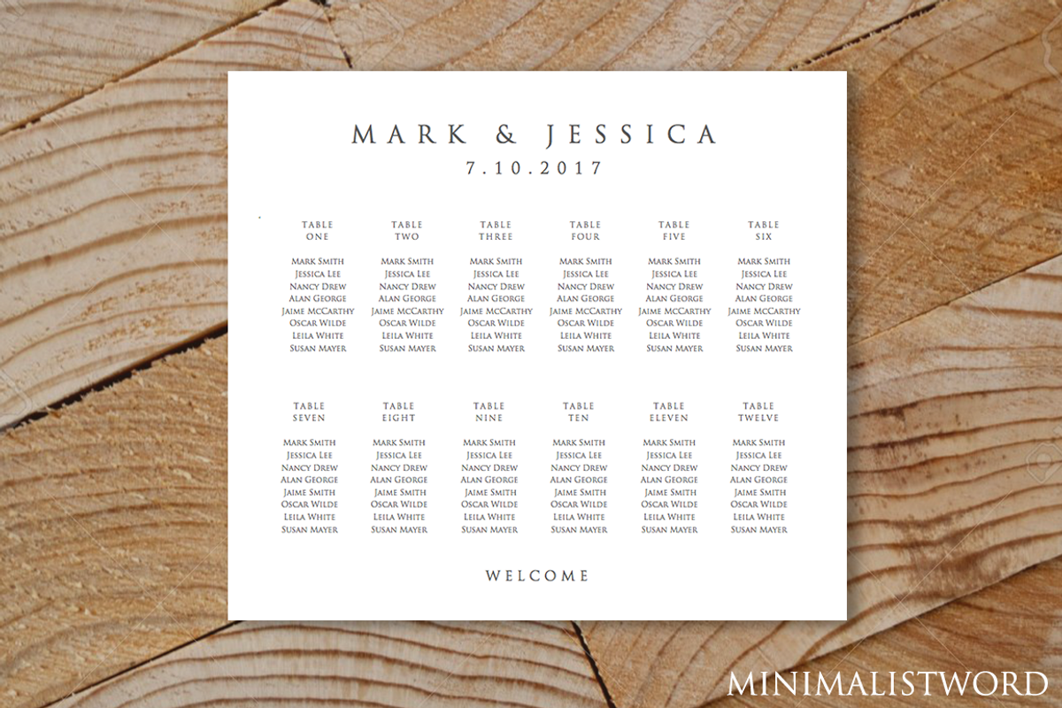 Wedding Seating Chart 12 Tables, a Brochure Template by MinimalistWord