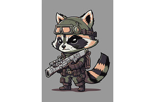 Angry Wild Raccoon With Gun Vector