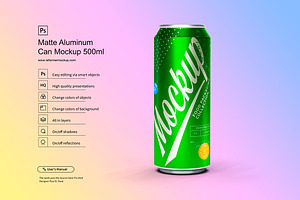 Matte Aluminum Can Mockup 500ml