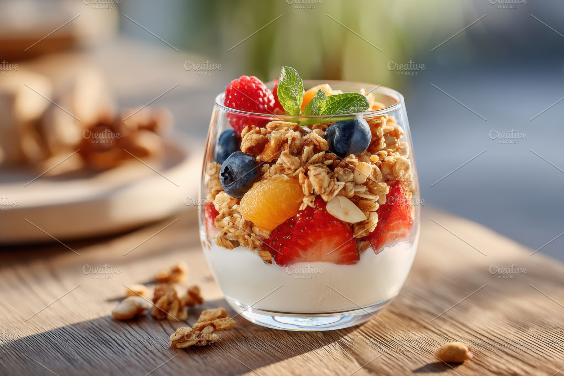 Yogurt parfait with granola and fresh berries, a Food & Drink Photo by AlyaAnd