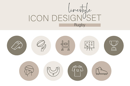 Linestyle Icon Design Set Rugby