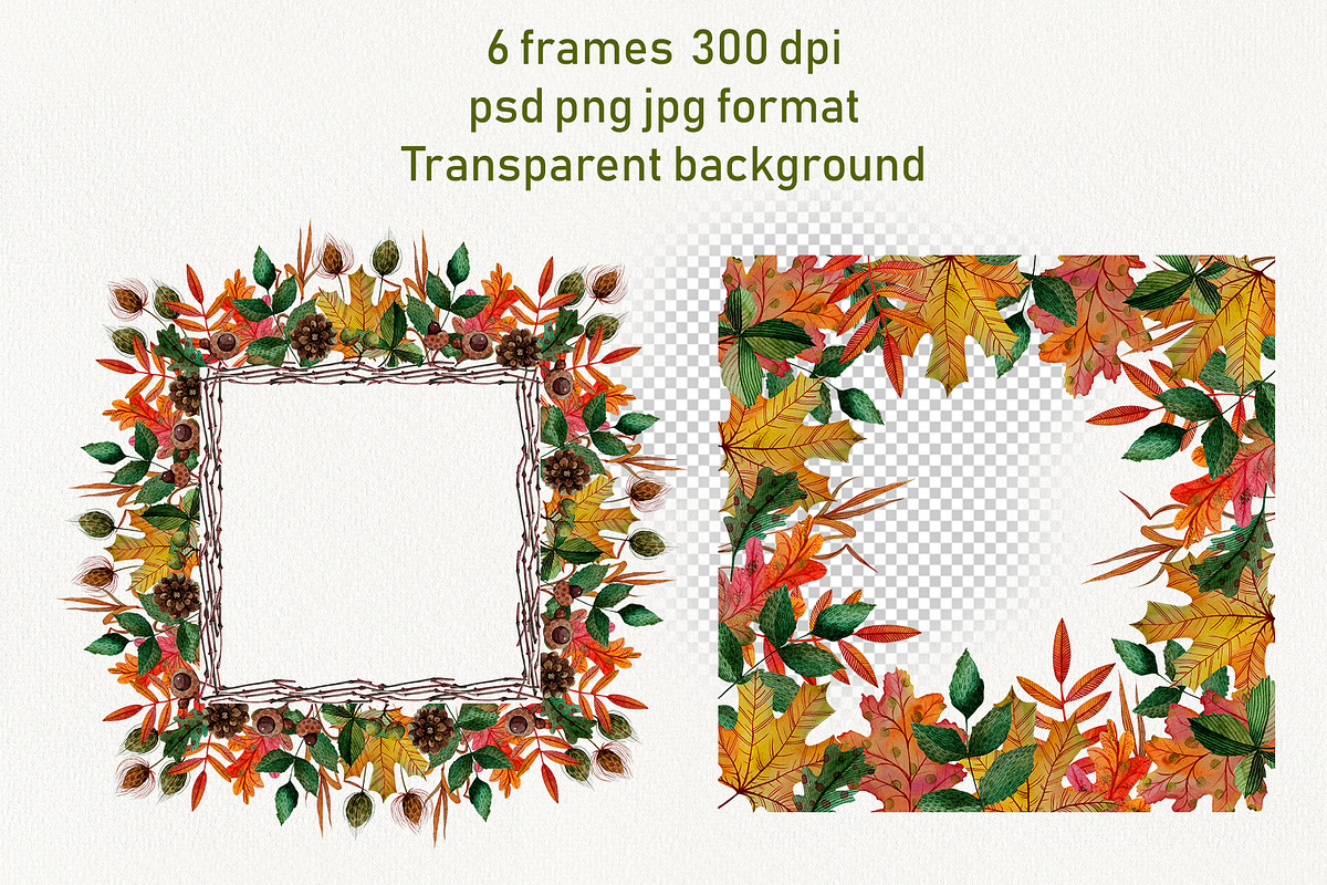 Watercolor Autumn Pattern and Frames, an Object Graphic by Dina Guiter (Photo 10 of 14)